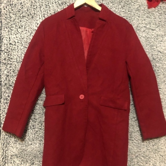 Wool Single Button Red Womens Mid Length Coat Size M in Excellent Used C… - Picture 4 of 9